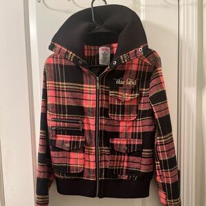 Blac Label Pink Women's Juniors Pink & Black Plaid Full Zip Coat Jacket Size L